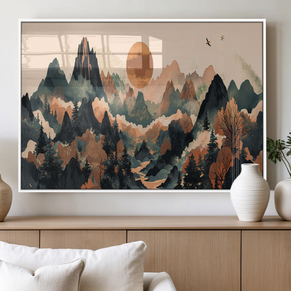Wood Mountain Landscape Wall Art Canvas Print – Framed