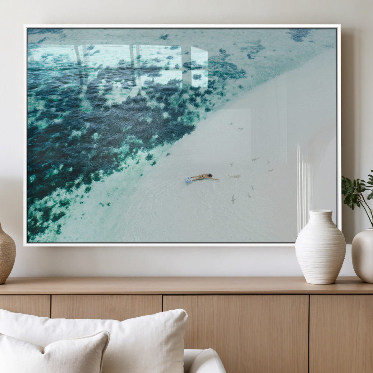 Minimal Beach Wall Art Canvas Print – Framed Ocean Swimming