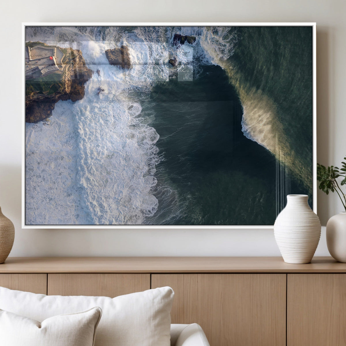 Nazare Coast Wall Art Canvas Print – Framed Aerial Ocean Art