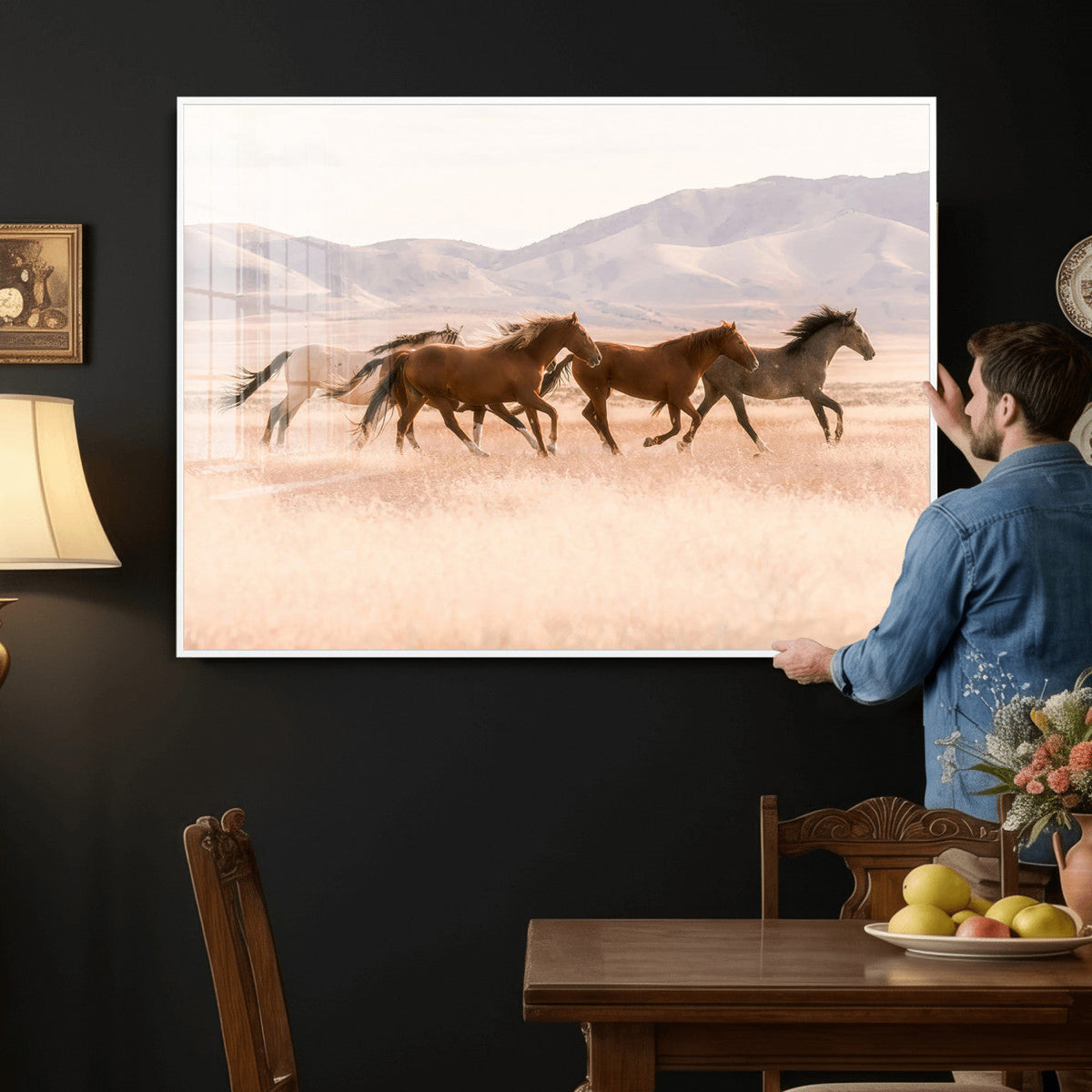 Wild Horse Wall Art Canvas Print – Framed Rustic Western Art