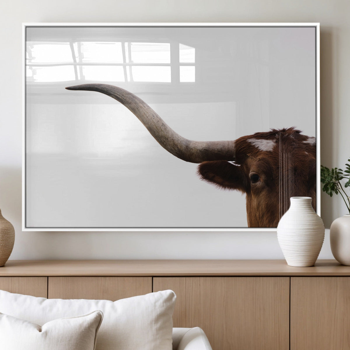 Texas Longhorn Wall Art Canvas Print – Framed Minimalist Cow