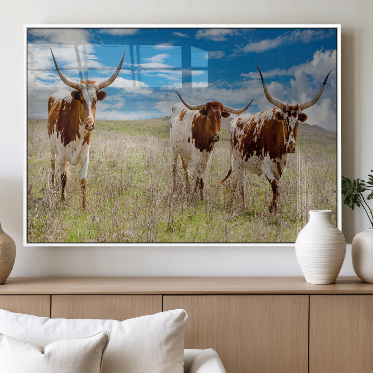 Texas Longhorn Wall Art Canvas Print – Framed Western Decor