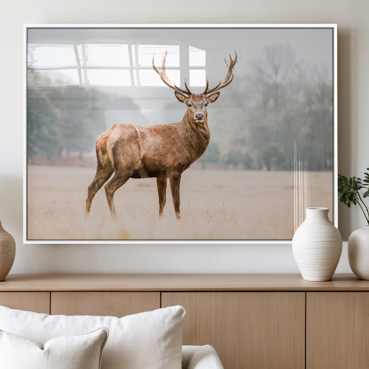Vintage Wildlife Wall Art Canvas Print – Misty Landscape
