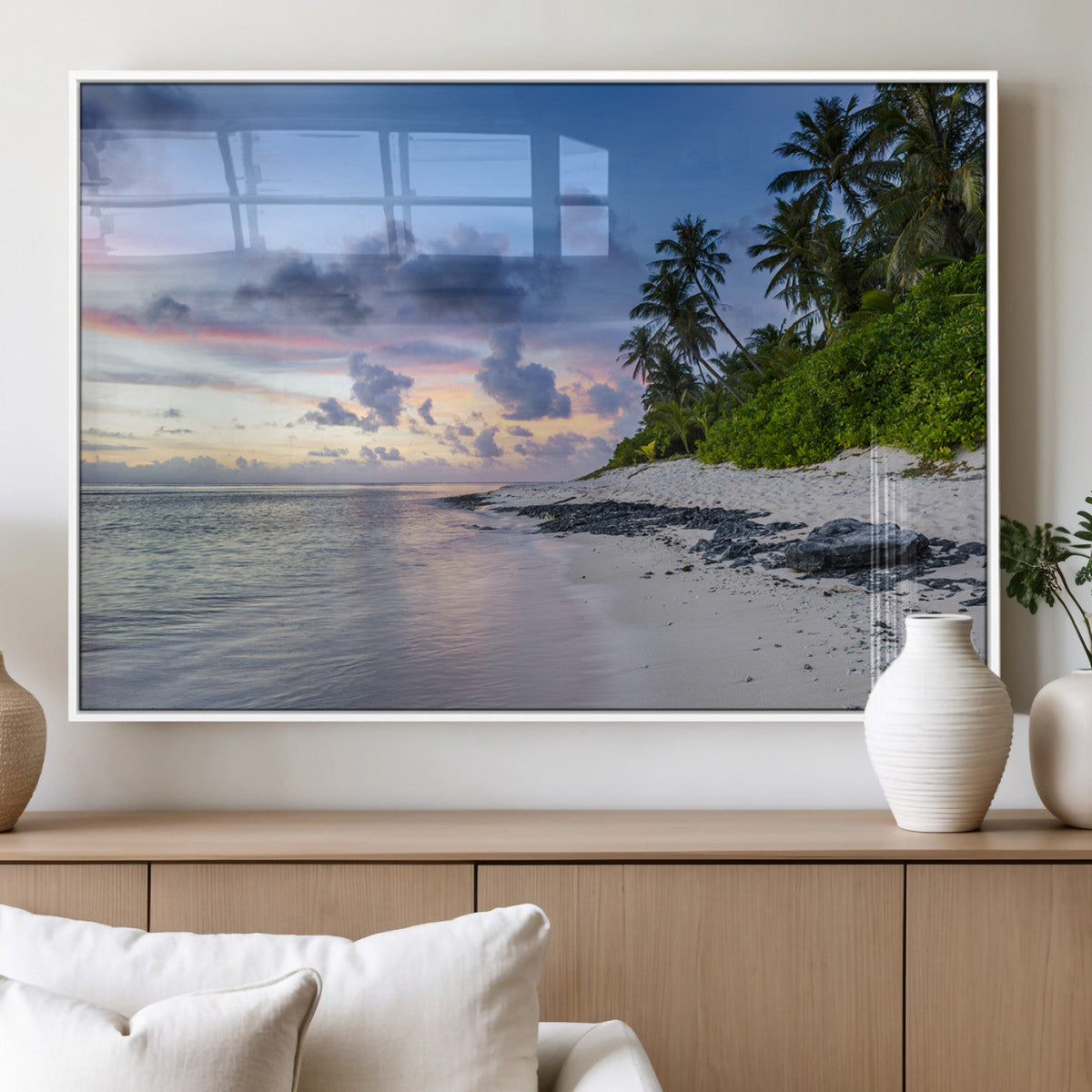 Tropical Beach Wall Art Canvas Print – Framed Sunset Glow