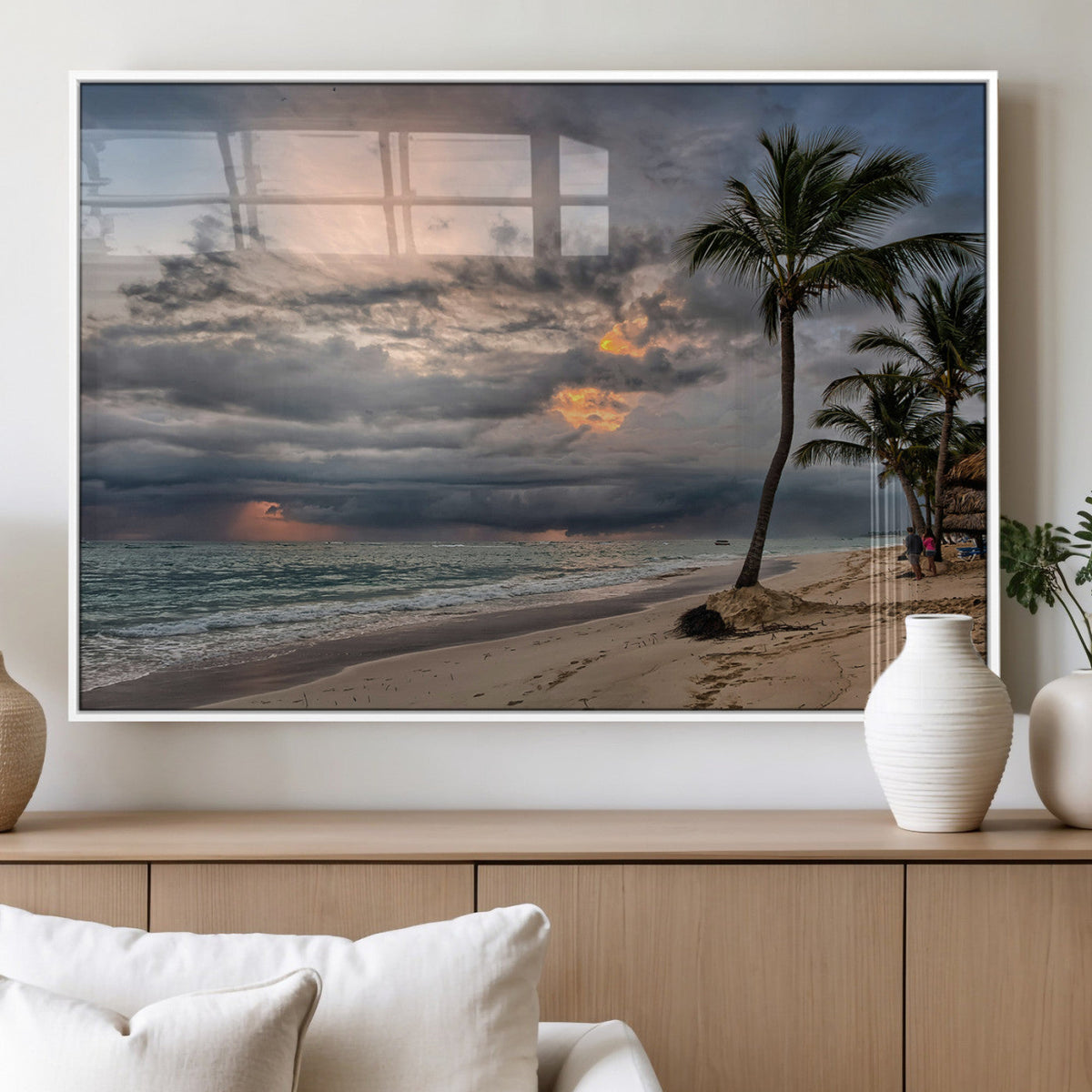 Tropical Storm Wall Art Canvas Print – Framed Moody Beach
