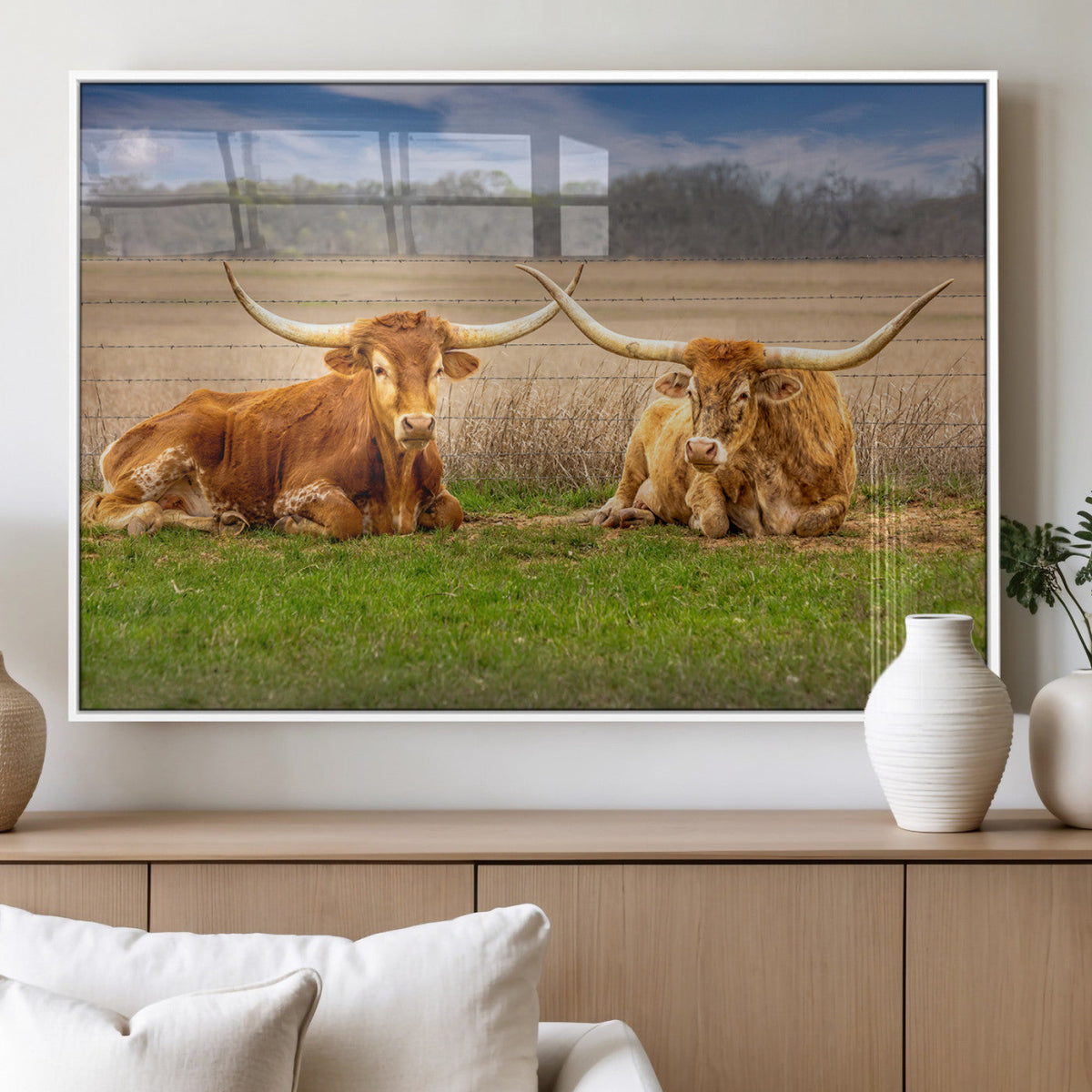 Texas Longhorn Pair Wall Art Canvas Print – Peaceful Rustic