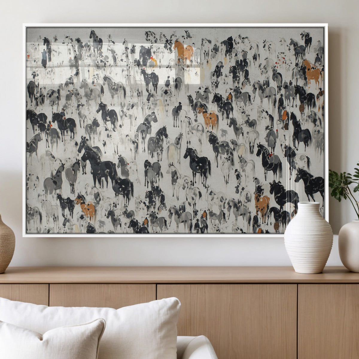 Wild Horse Stampede Wall Art Canvas Print – Monochrome