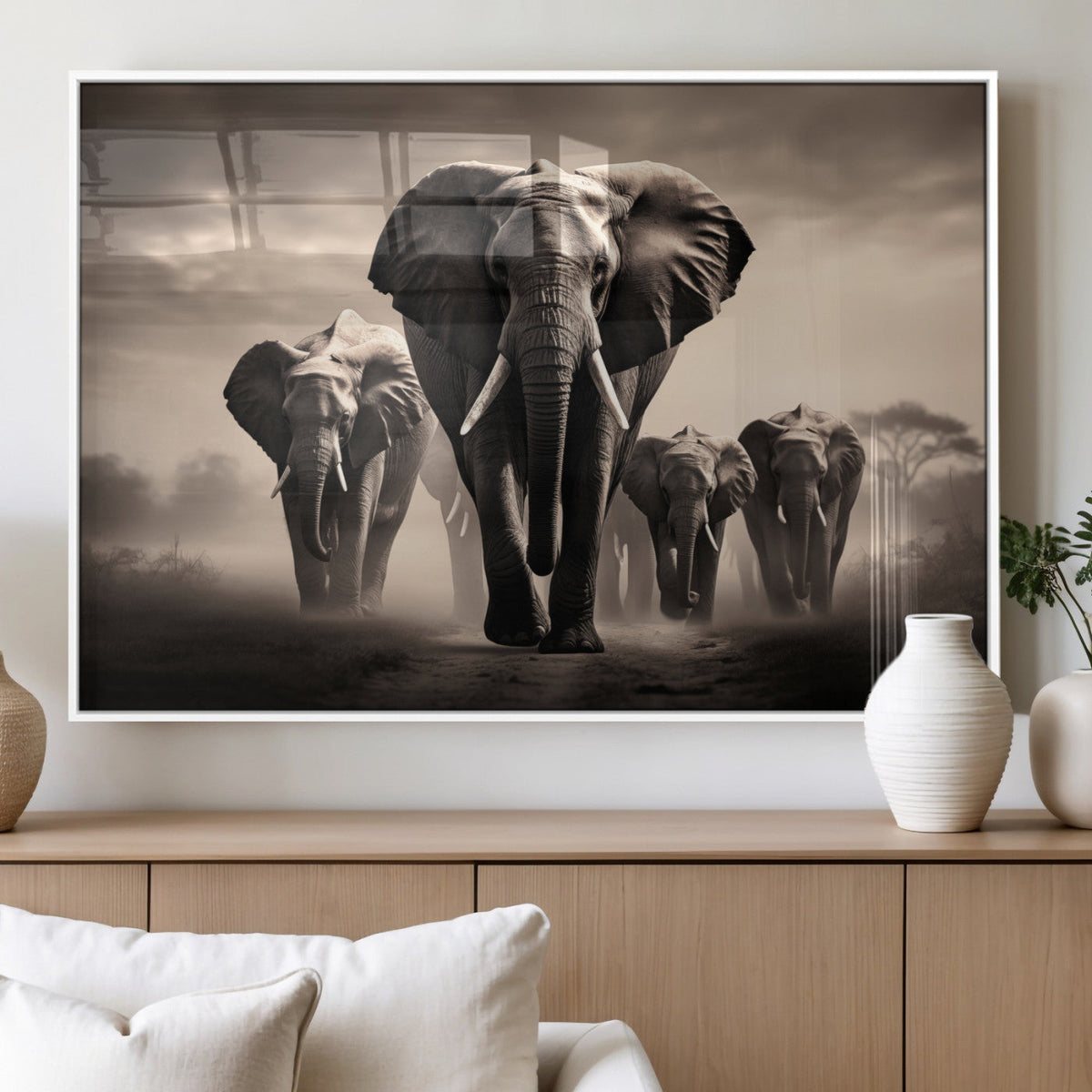 Elephant Family Wall Art Canvas Print, Framed Elephant Wall
