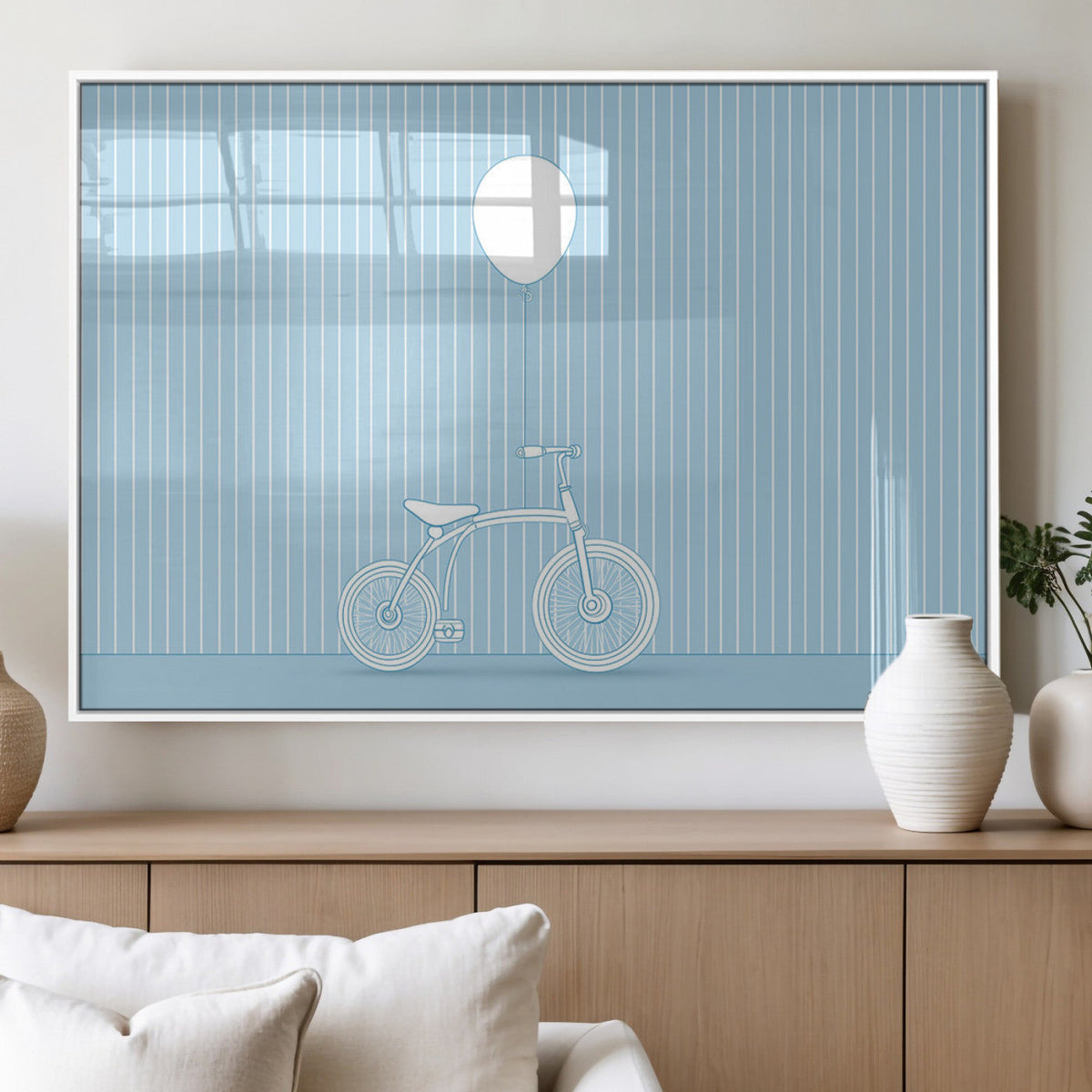 Minimalist Bicycle Balloon Canvas Wall Art – Playful Blue
