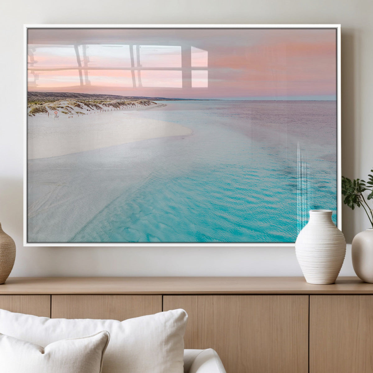 Serene Pastel Beach Wall Art Canvas Print, Tranquil Coastal