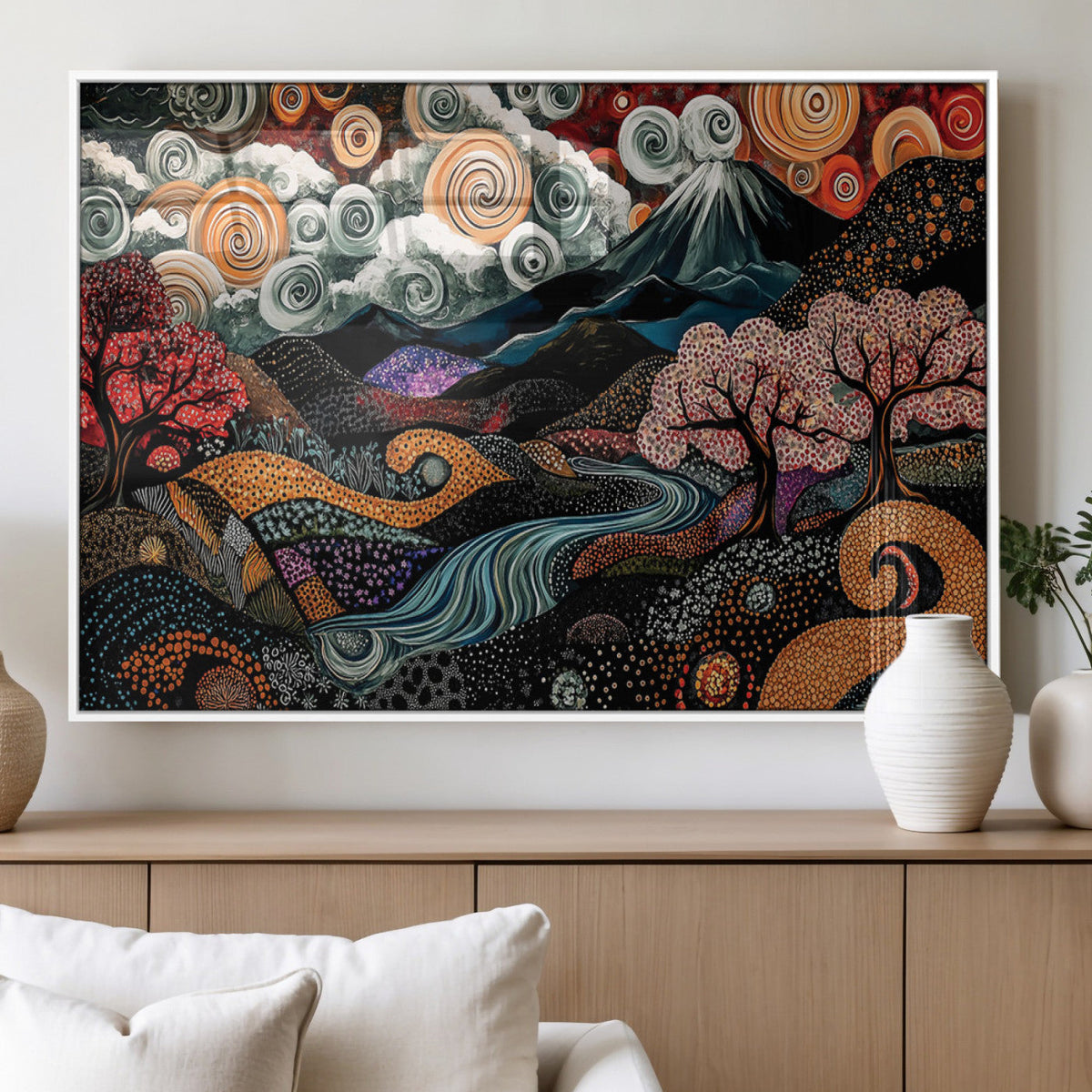Whimsical Abstract Landscape Wall Art Canvas Print, Colorful