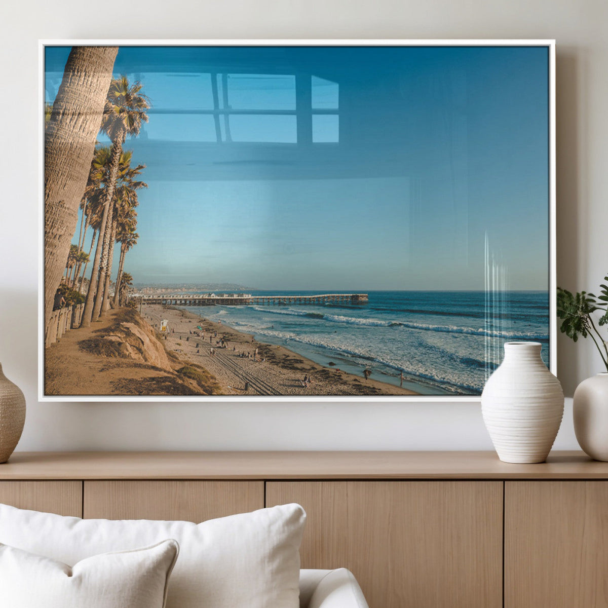 Scenic Beach Wall Art Canvas Print – Tall Palm Trees, Sandy