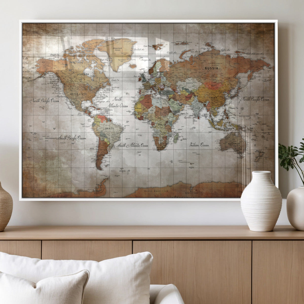 Vibrant Watercolor World Map Canvas Wall Art – Framed Travel