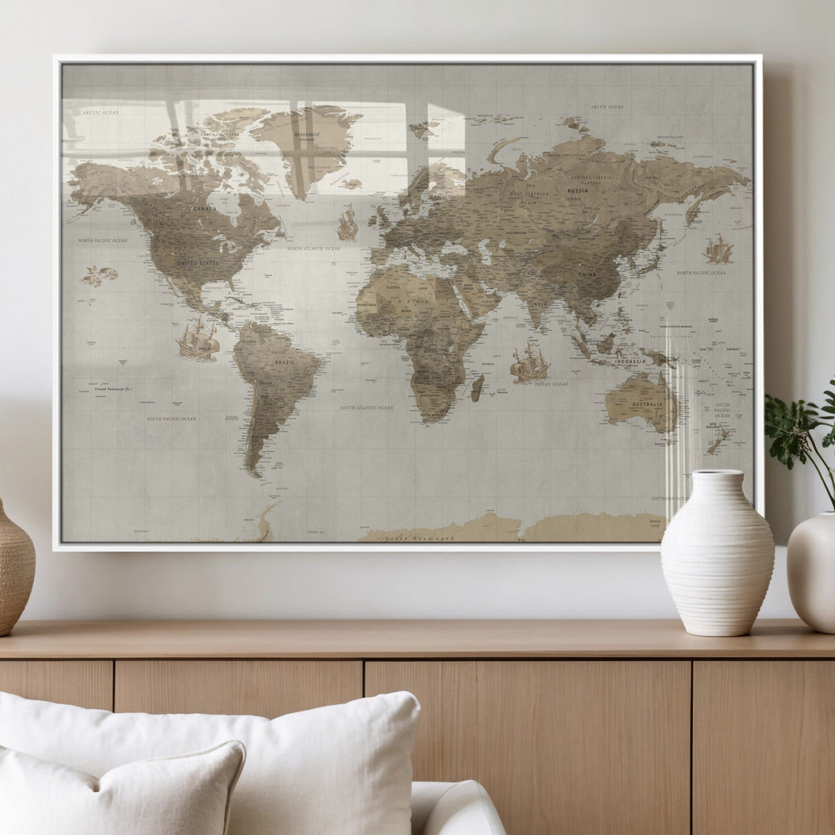 Detailed World Map Wall Art Canvas Print