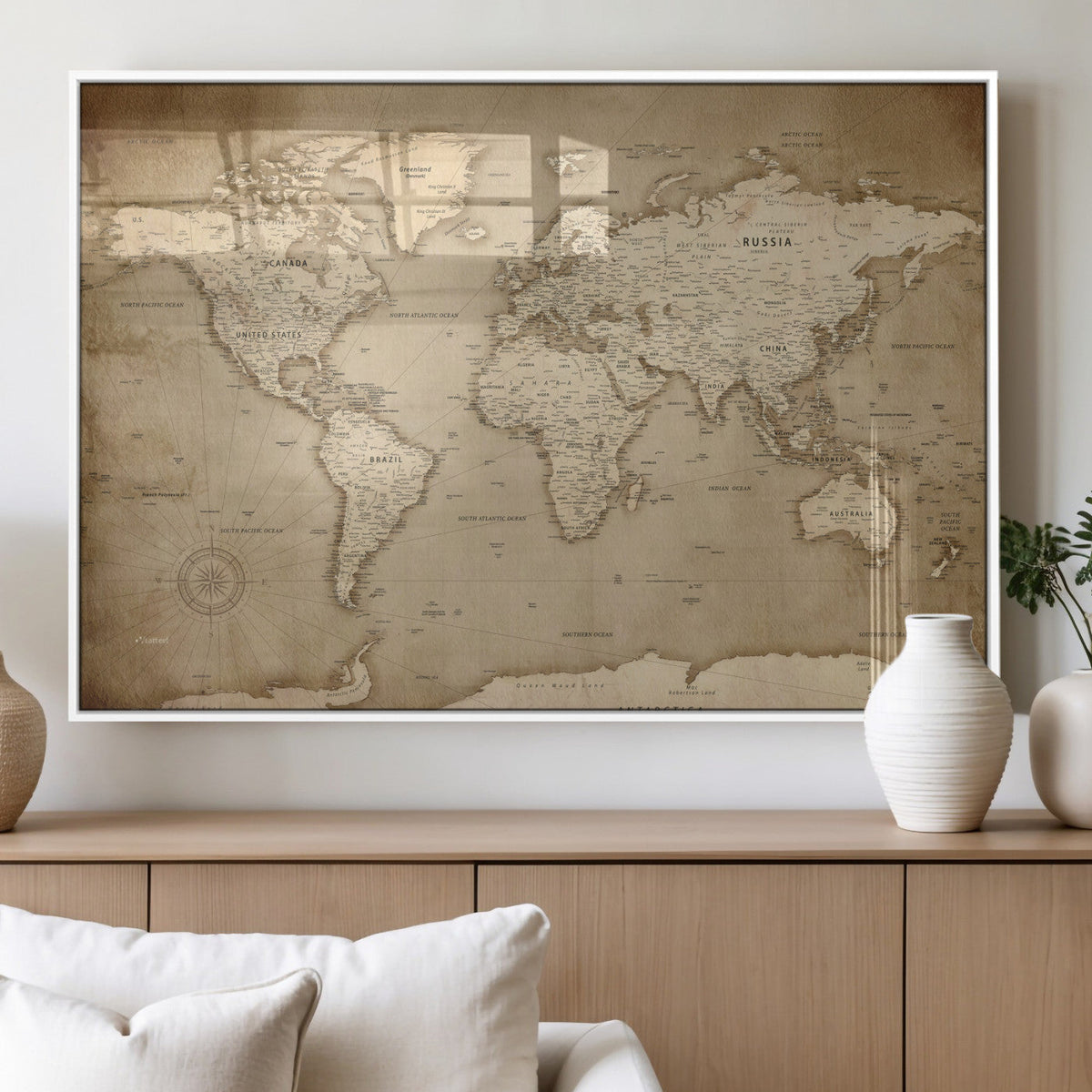 Colorful Watercolor World Map Canvas Wall Art – Framed