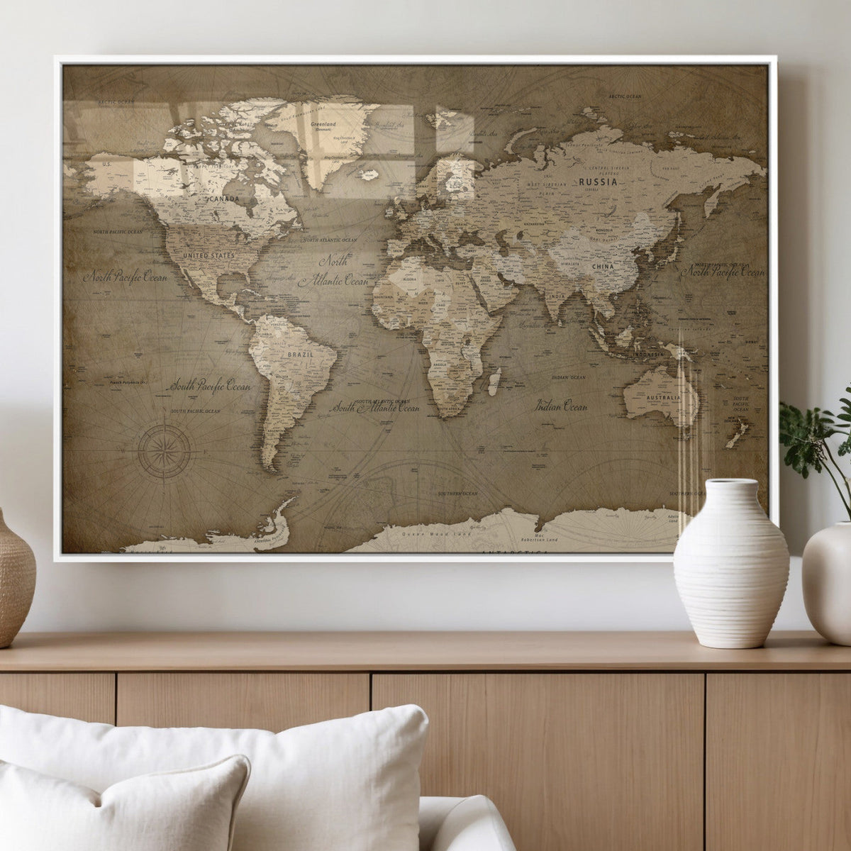 World Map Wall Art Canvas Print, Framed Map Art Picture