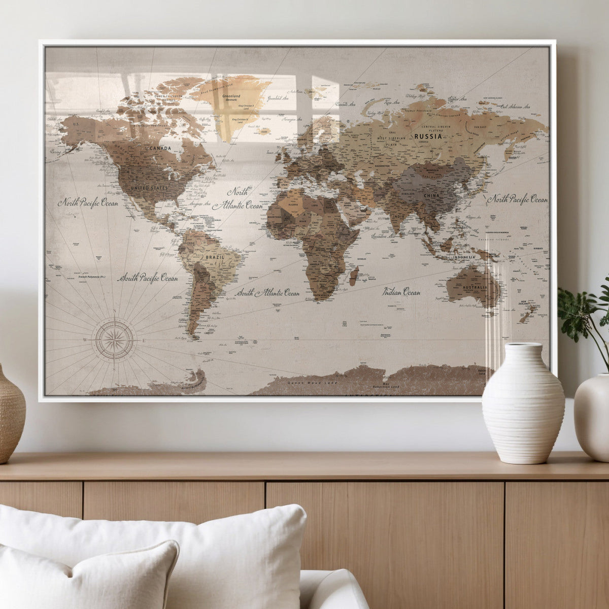 World Map Canvas Print – Framed Detailed Map of the World