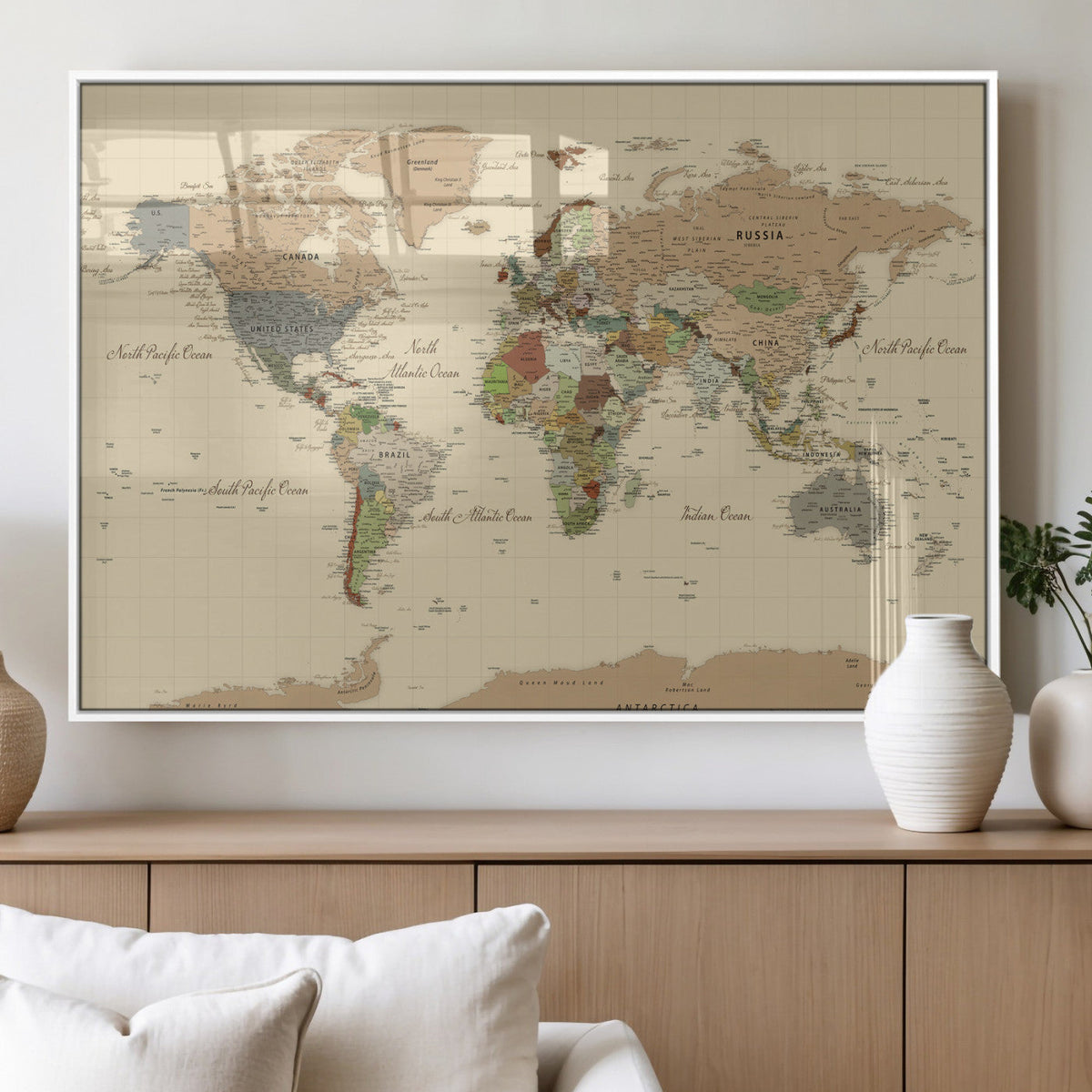 Extra Large World Map Canvas Print – Detailed Map of the