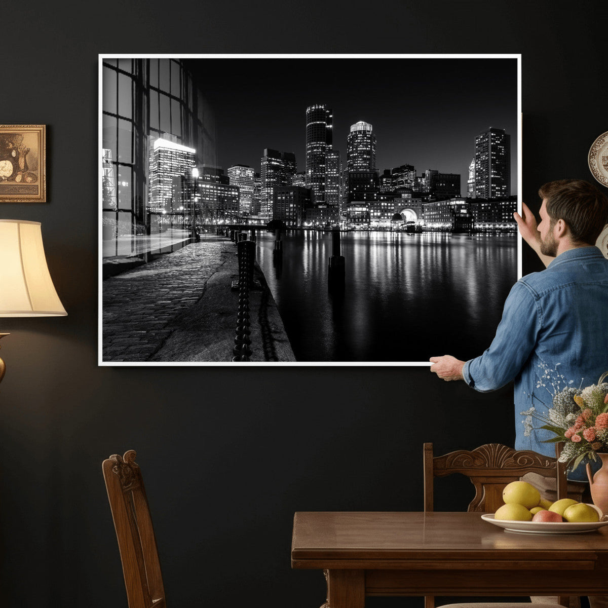 Boston Wall Art Canvas Print, Boston City Downtown Night