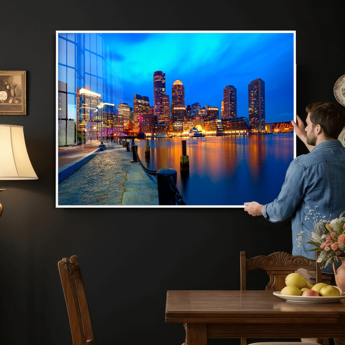 Boston Wall Art Canvas Print, Boston City Downtown Night