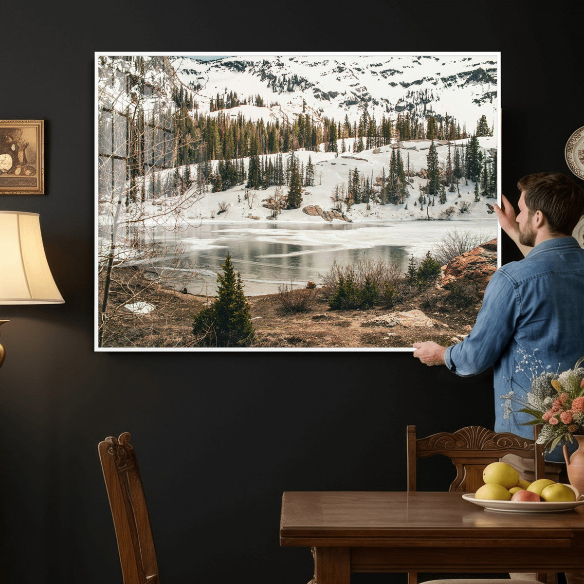 Snowy Mountain Landscape Wall Art Canvas Print, Alpine Pine