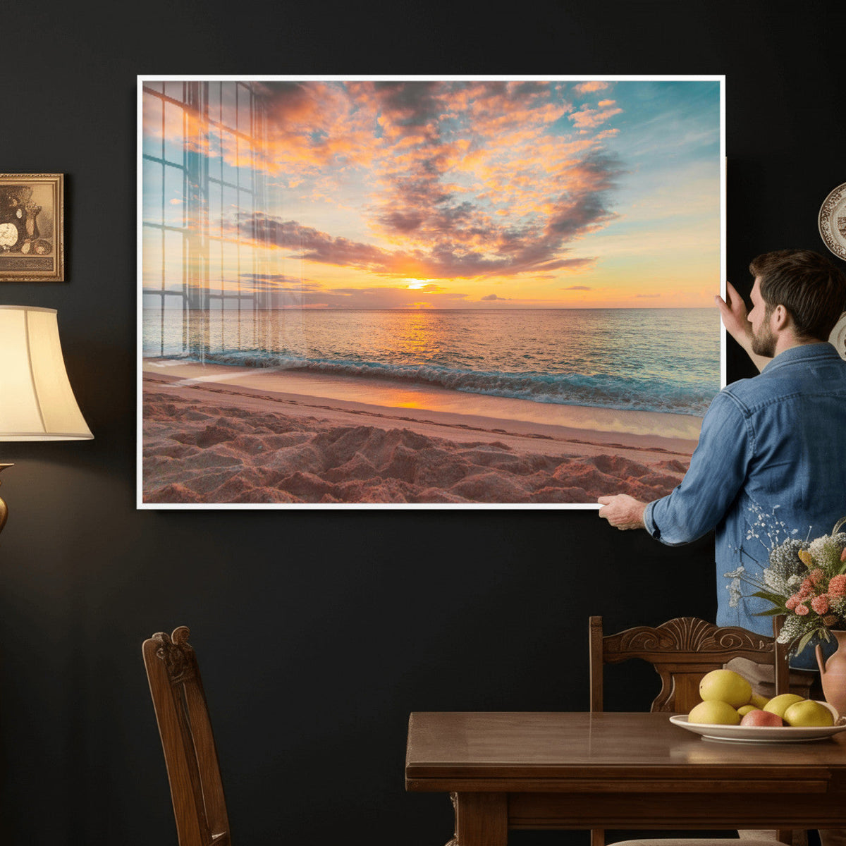 Sunset Beach Wall Art Canvas Print – Soft Coastal