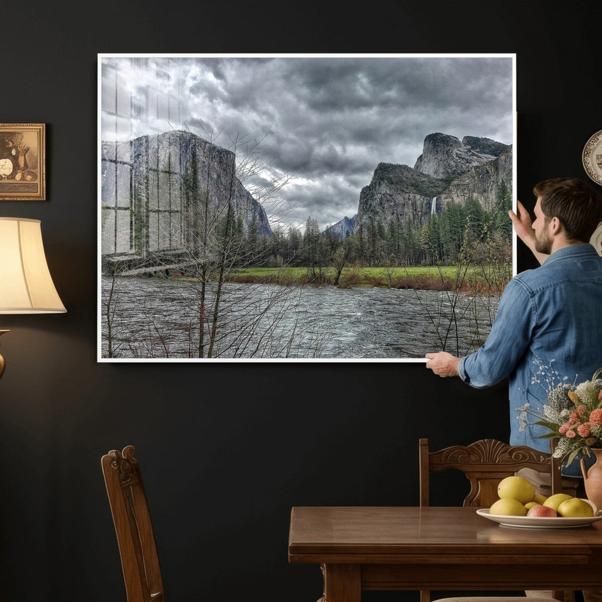 Yosemite Valley River Wall Art Canvas Print, Granite Cliffs