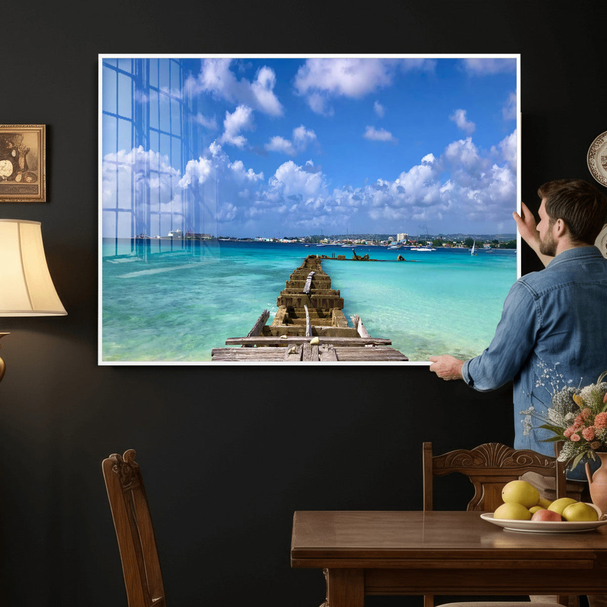 Caribbean Ocean Pier Seascape Wall Art Canvas Print,