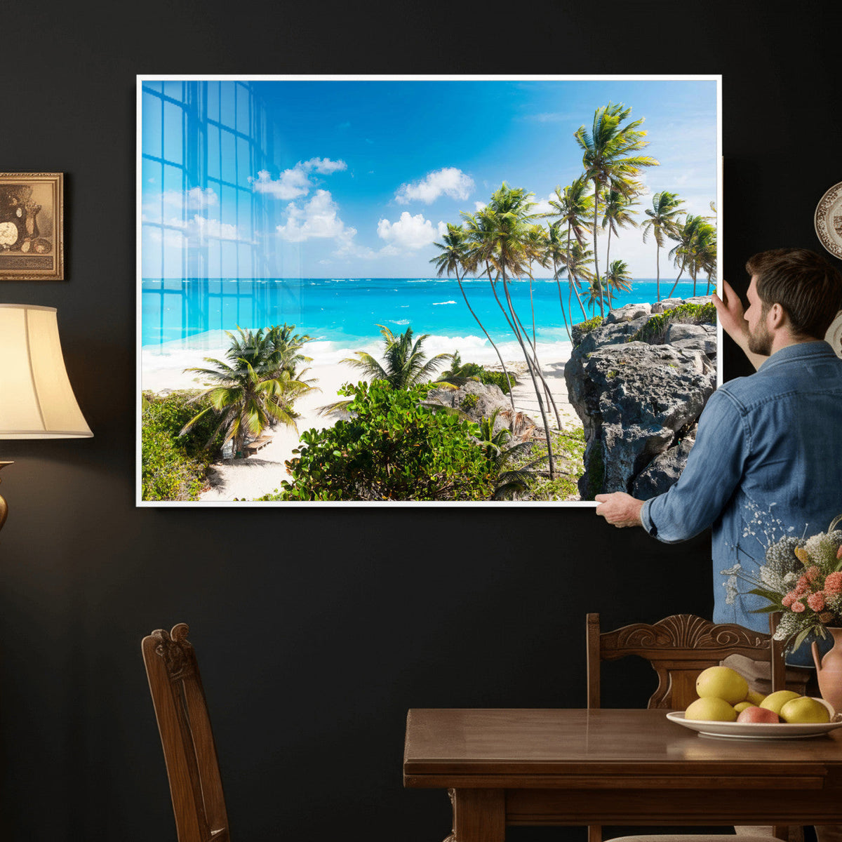 Tropical Beach Wall Art Canvas Print, Palm Tree Ocean