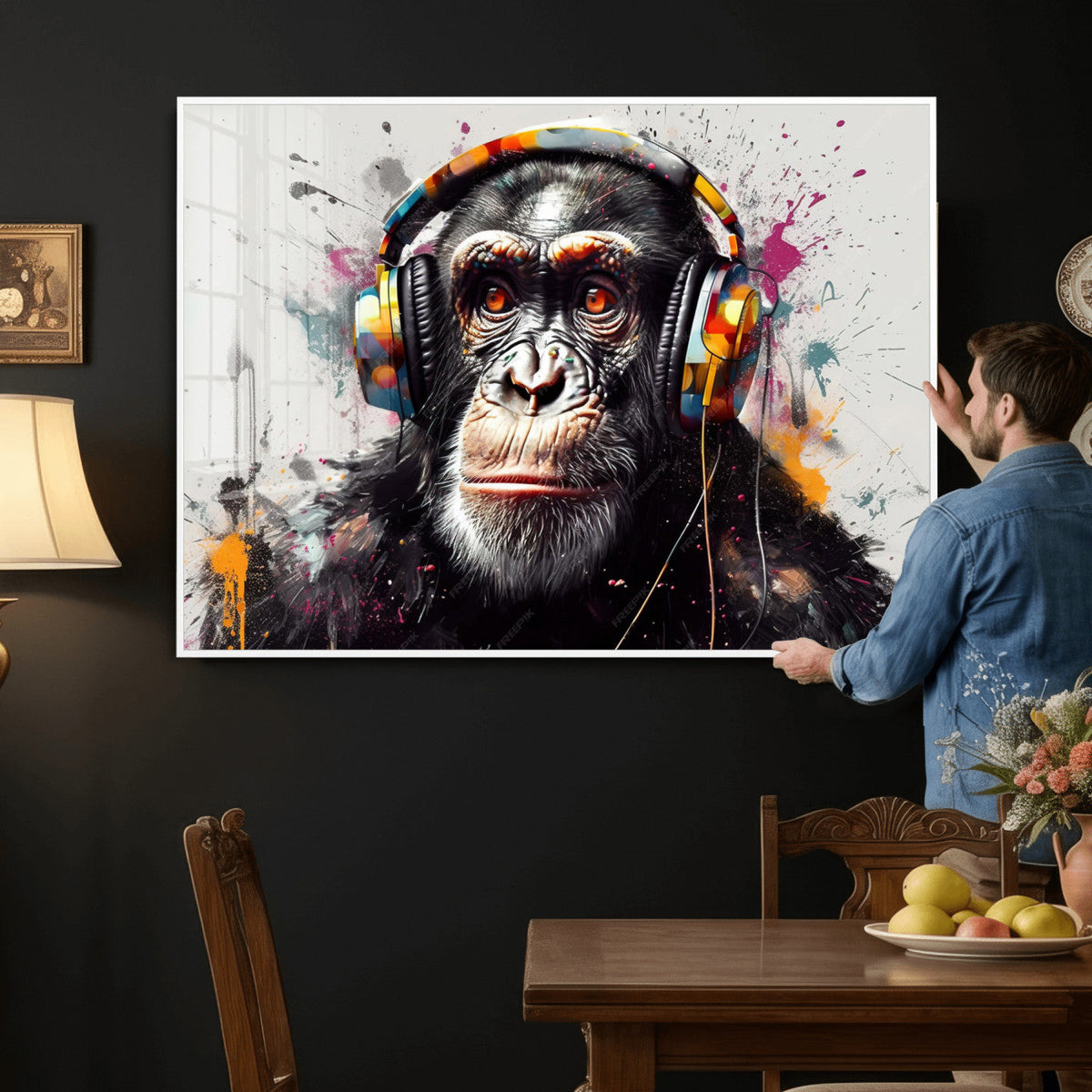Dj Monkey Wall Art Canvas Print – Colorful Pop Art Banksy