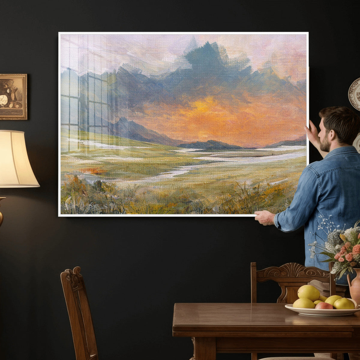 Mountain Sunset Wall Art Canvas Print Vintage Landscape