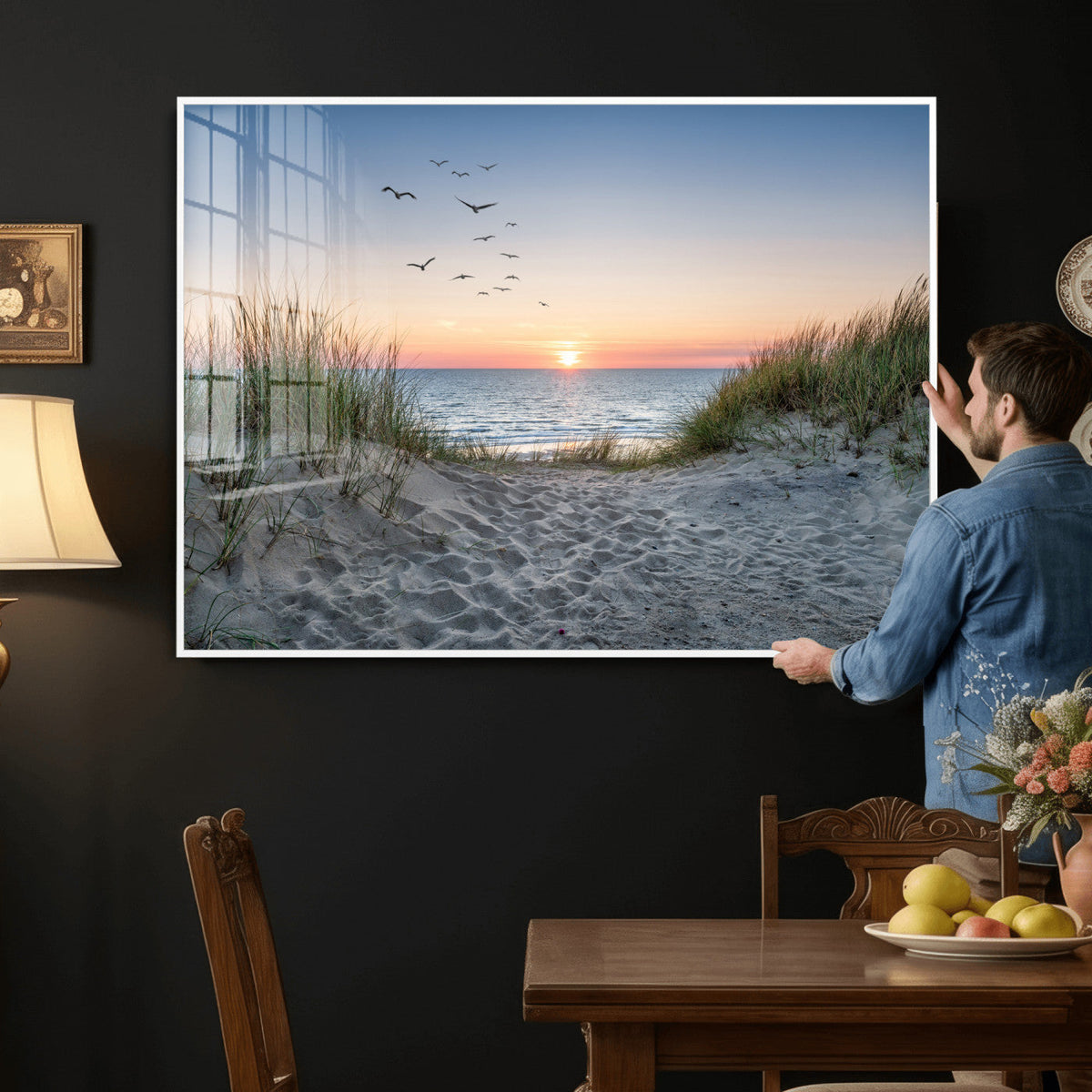 Sandy Dune Path Sunset Canvas Wall Art — Seagulls Beach