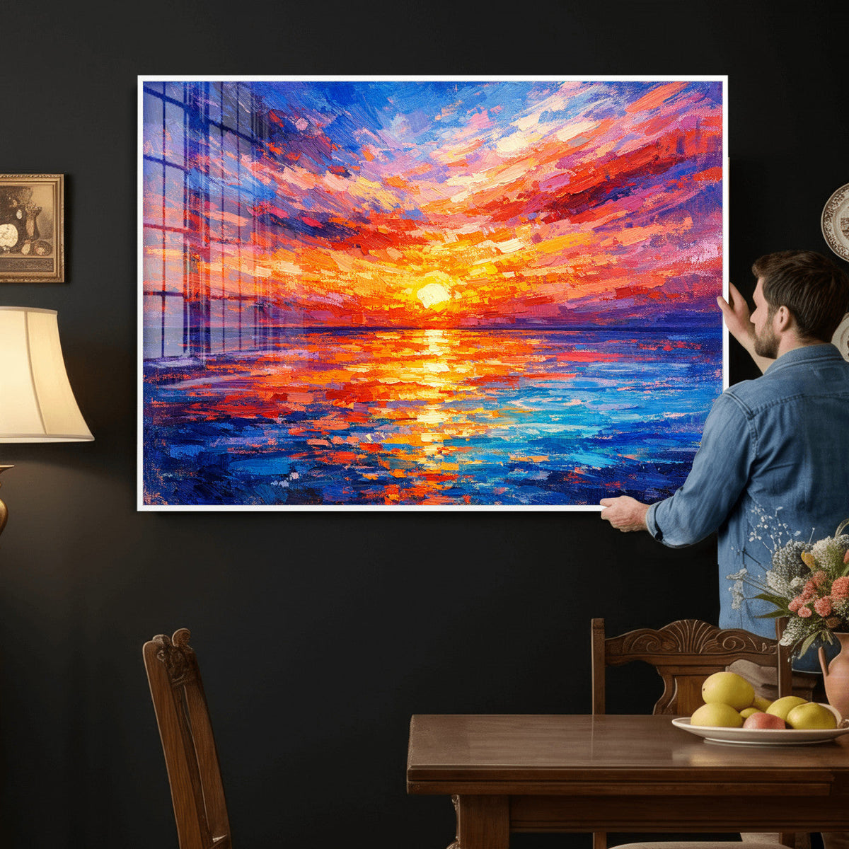Colorful Knife Ocean Sunset Canvas — Orange Pink Teal