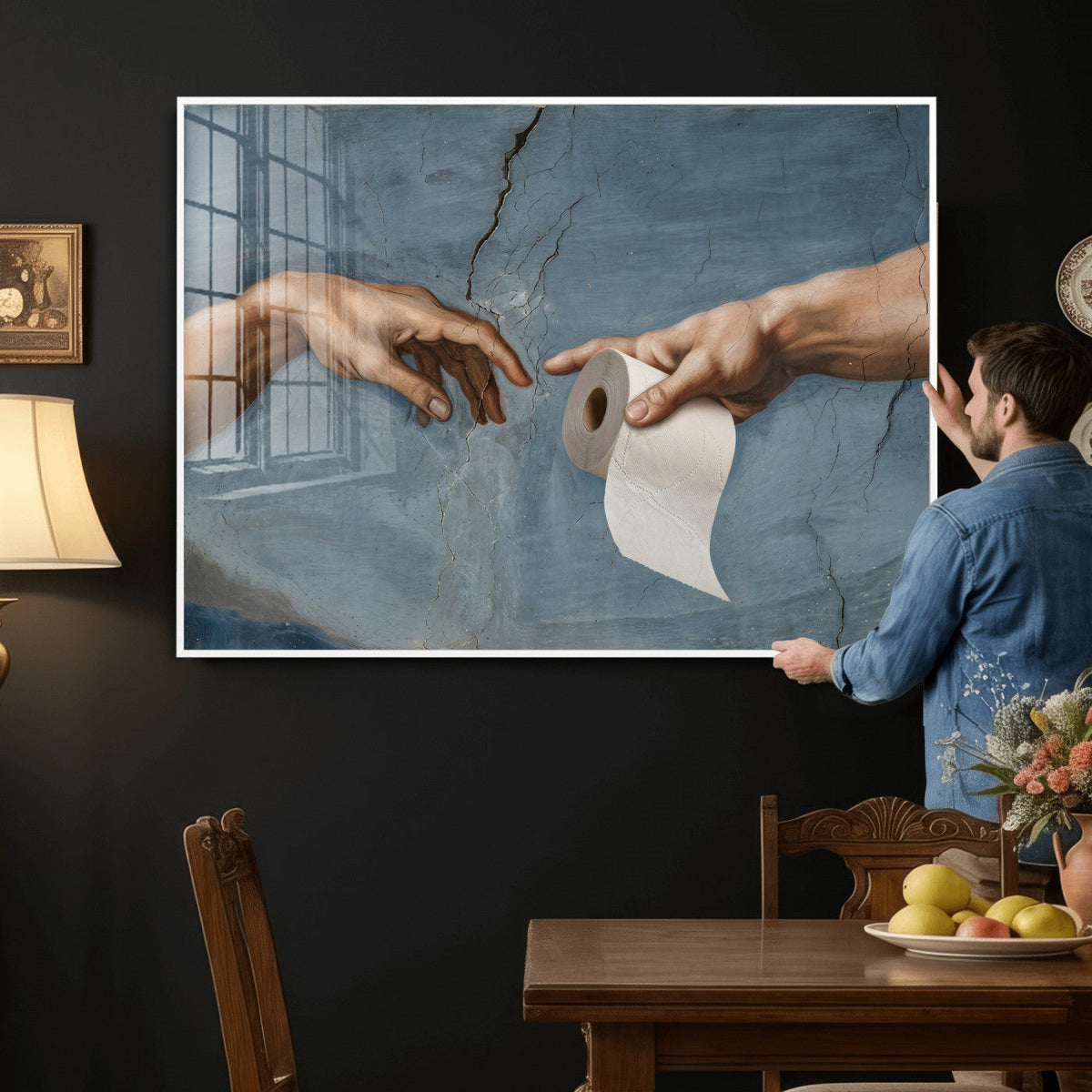 Funny Bathroom Canvas Wall Art, Michelangelo Creation of