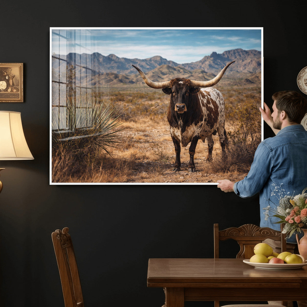 Texas Longhorn Canvas Wall Art Western Bull Desert Moody
