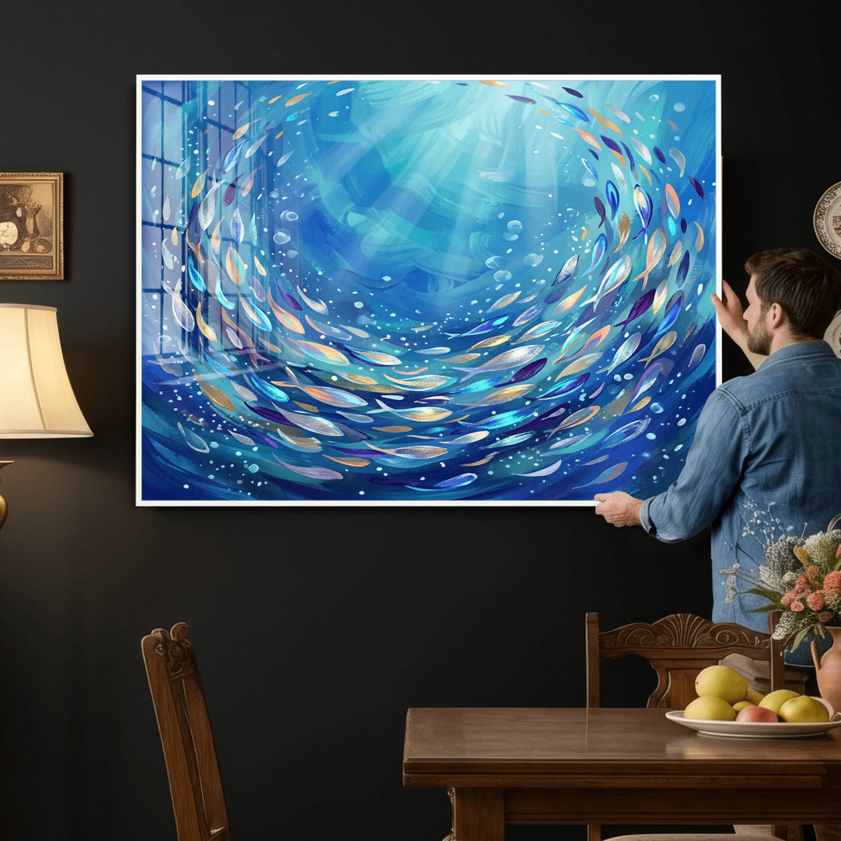 School of Fish Canvas Print | Blue Ocean Underwater Wall Art