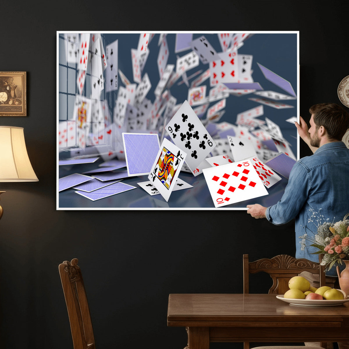 Playing Cards Canvas Wall Art | Casino Game Room Decor,