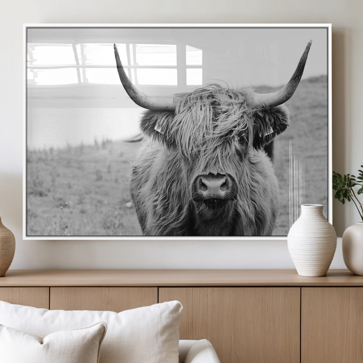 Newfoundland Cow Art Wall Art, Black White Cow Art Wall Art