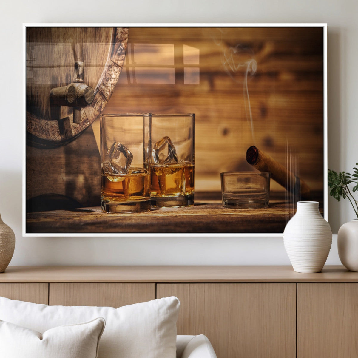 Rustic Whiskey and Barrel Canvas Print