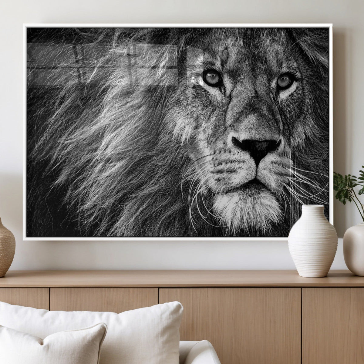 Black and White Lion Canvas Wall Art Print – Wildlife
