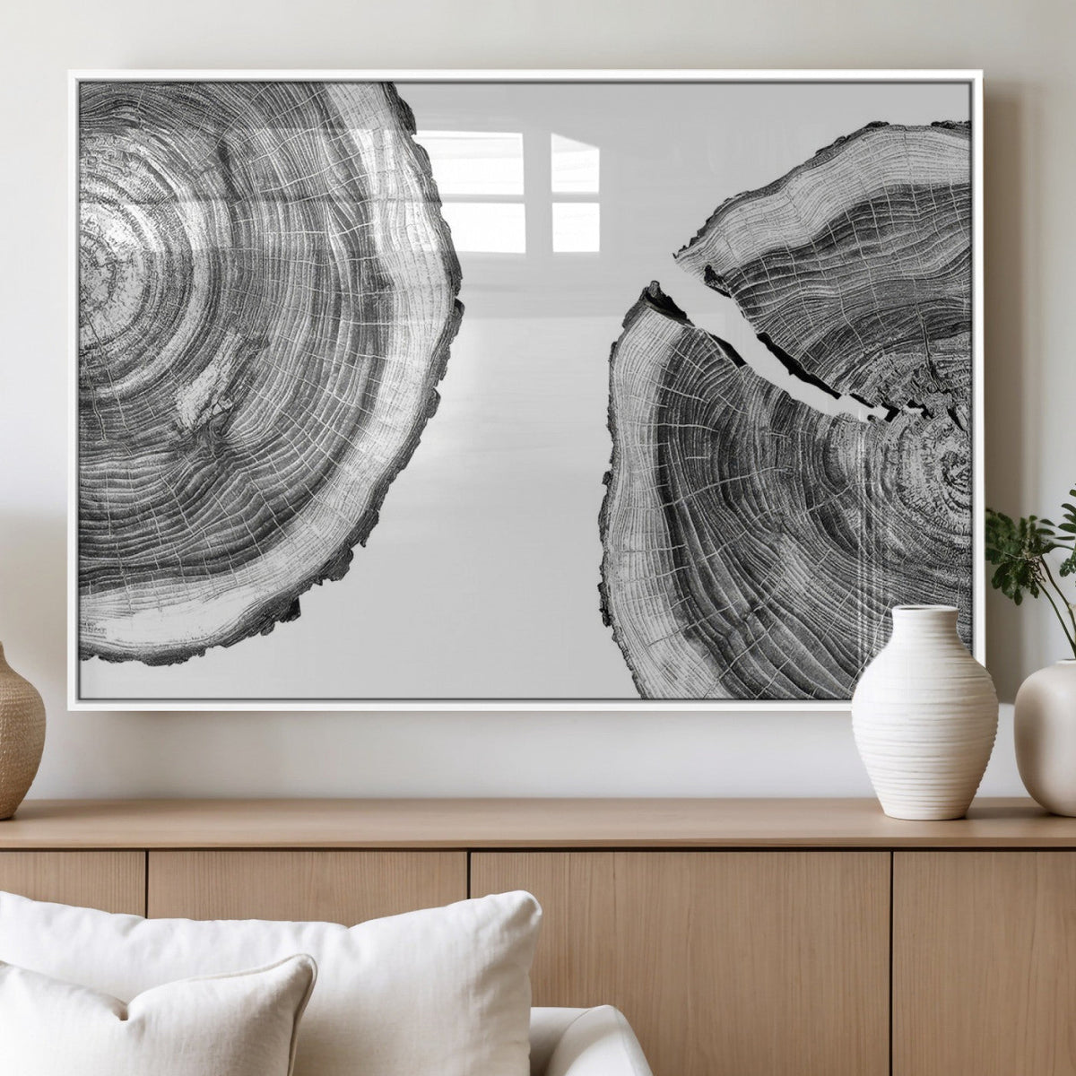 Abstract Large Tree Rings – Minimalist Black and White Wood