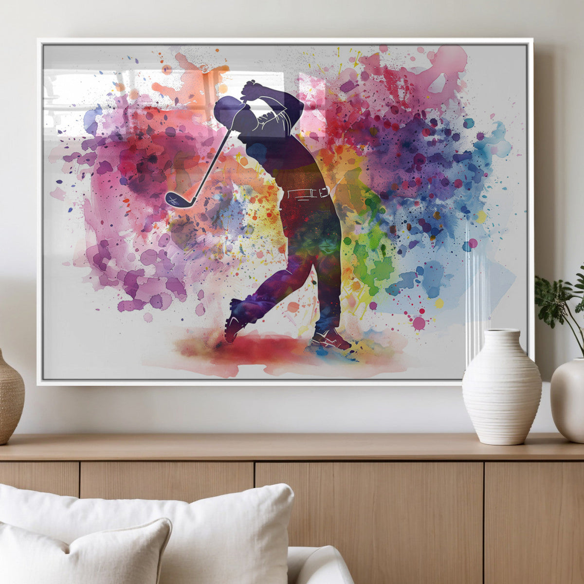 Colorful Golfer Swing Wall Art Canvas Print - Ready to Hang,