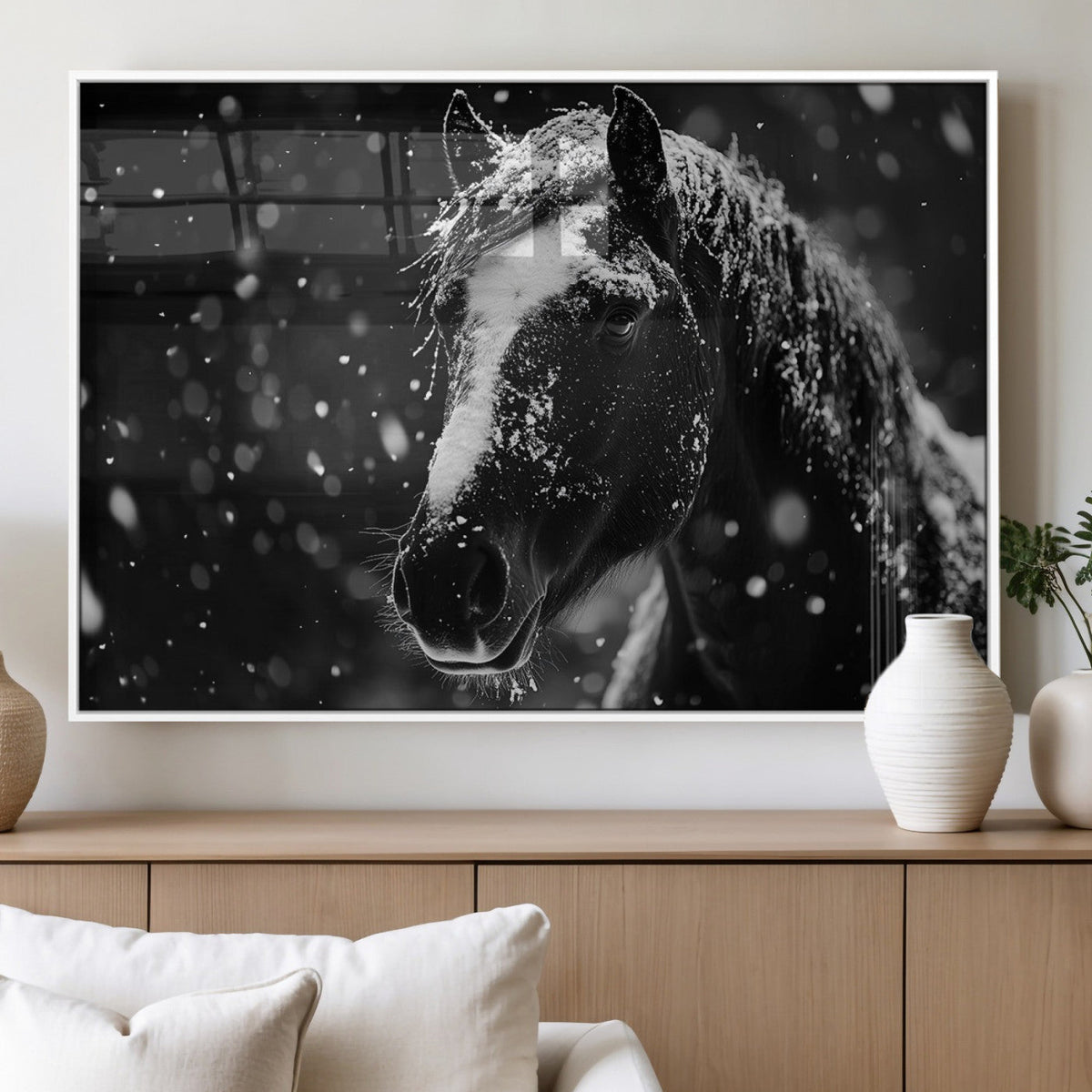 Winter Horse Wall Art | Black and White Horse Print | Ready