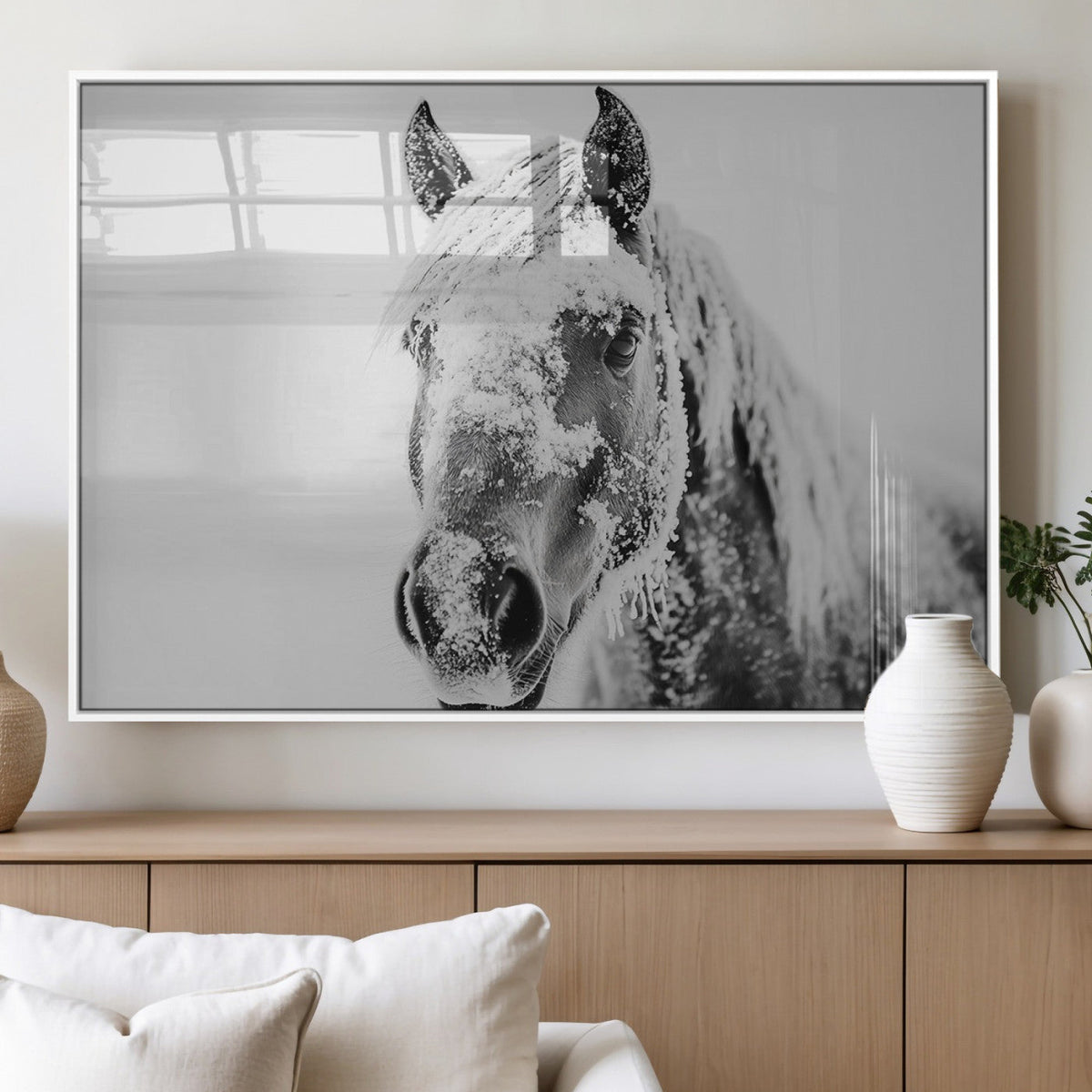 White Horse Wall Art | Ready to Hang and Framed | Winter