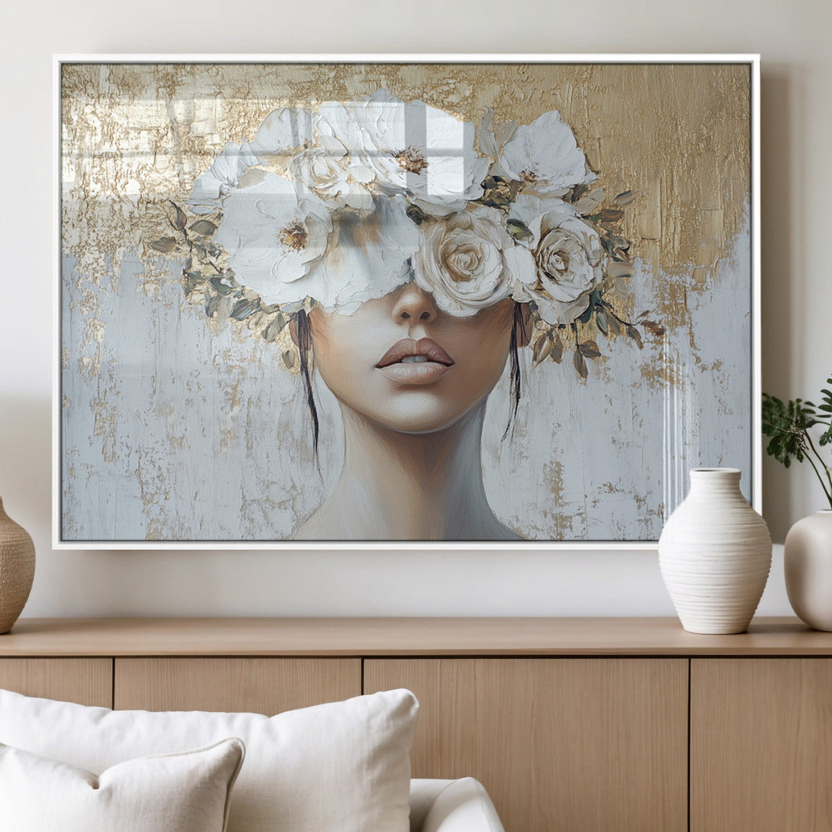 Golden Petal Wall Art - Canvas Print Flower Head Woman