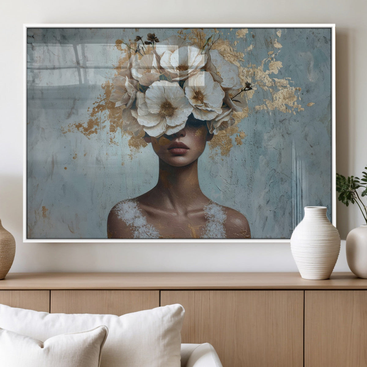 Golden Petal Wall Art - Petal Silhouette Woman Wall Art