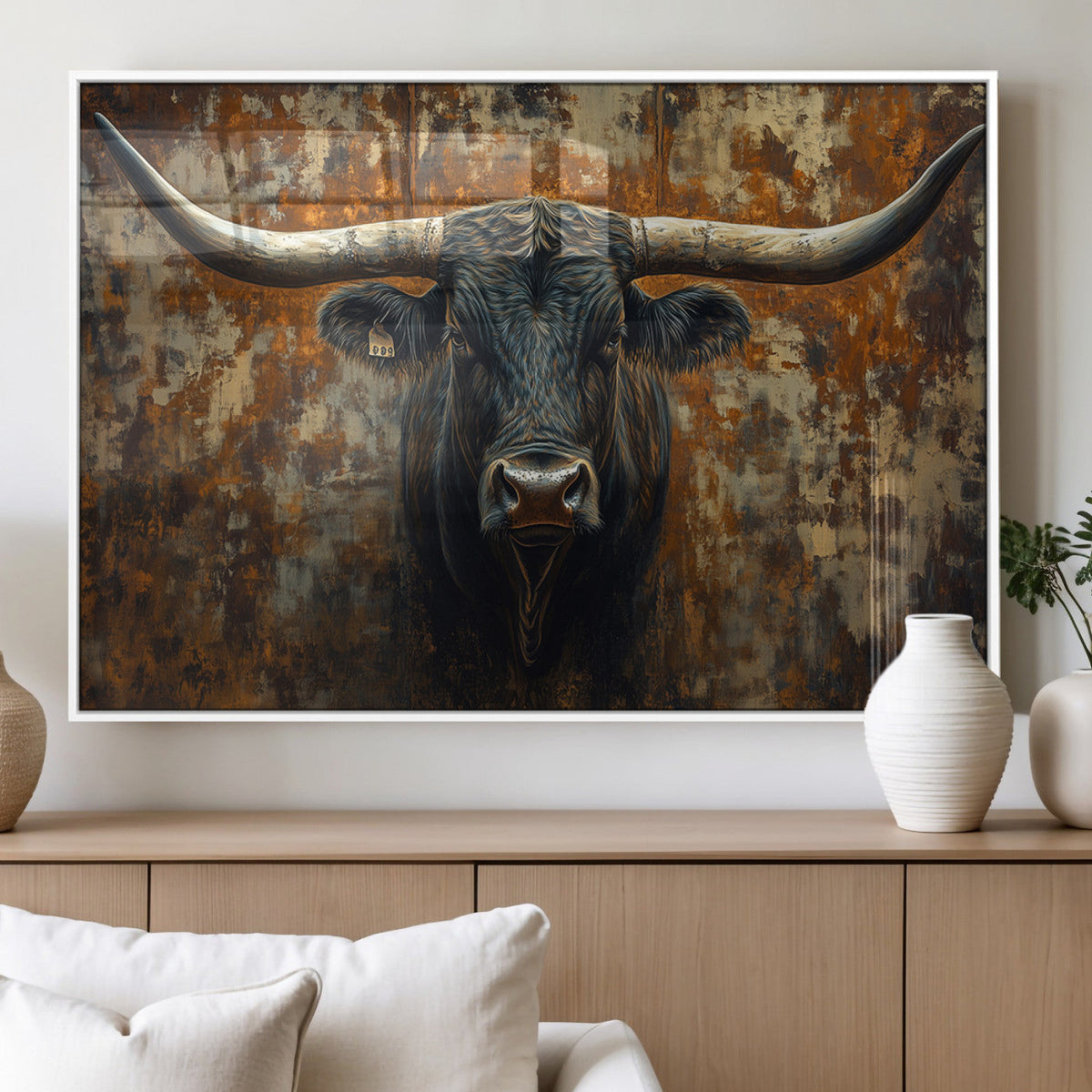 Longhorn Texas Cow Bull Wall Art | Rustic Farmhouse Canvas