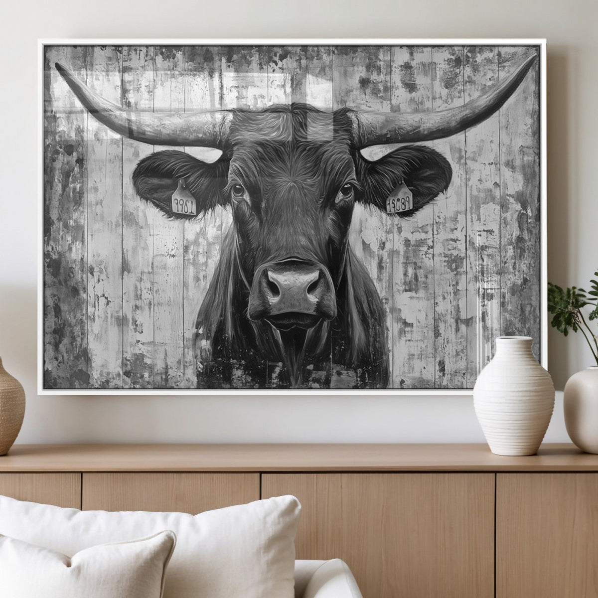 Abstract Longhorn Bull Wall Art Canvas Print - Rustic Texas