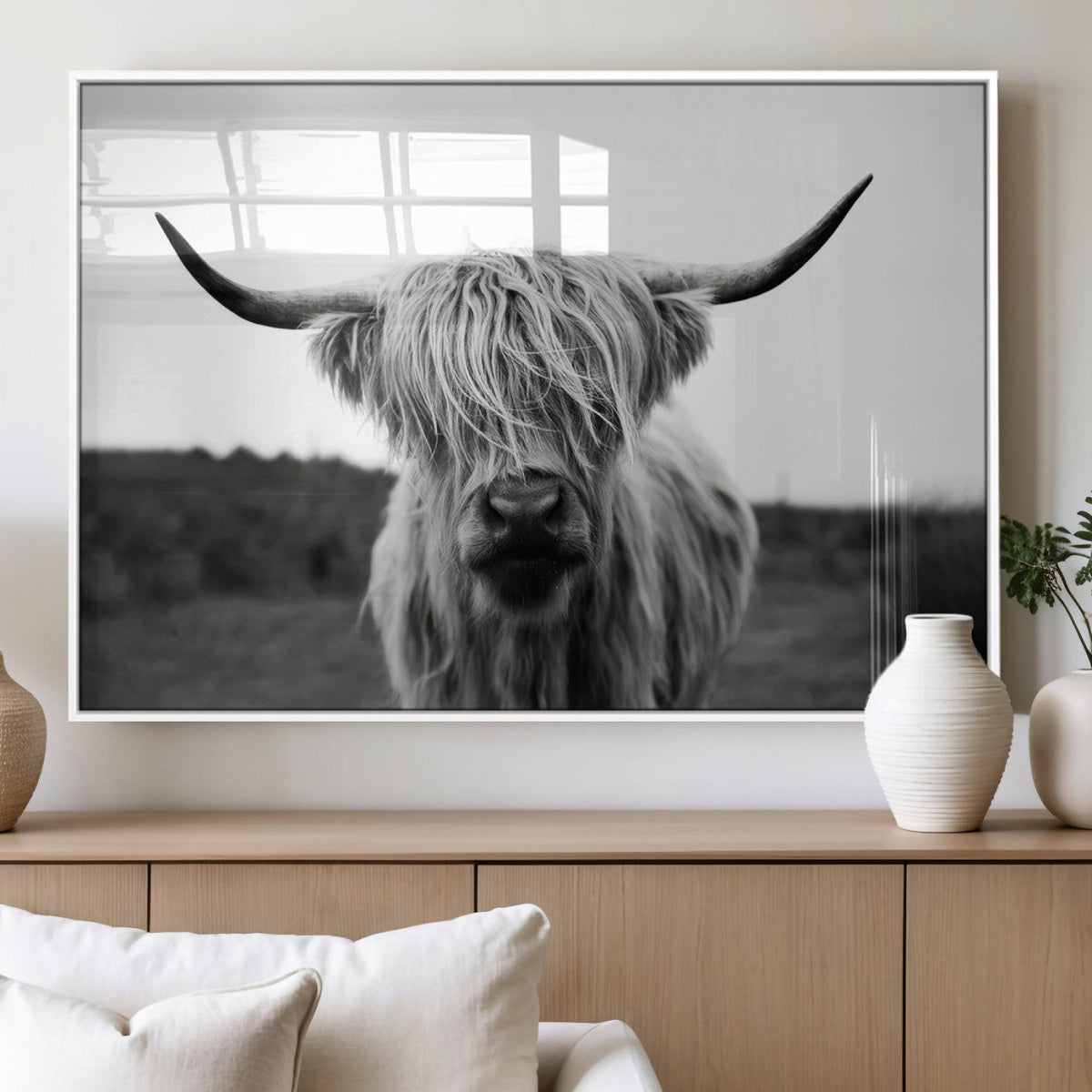 Highland Cow Wall Art | Black and White Farmhouse Decor |