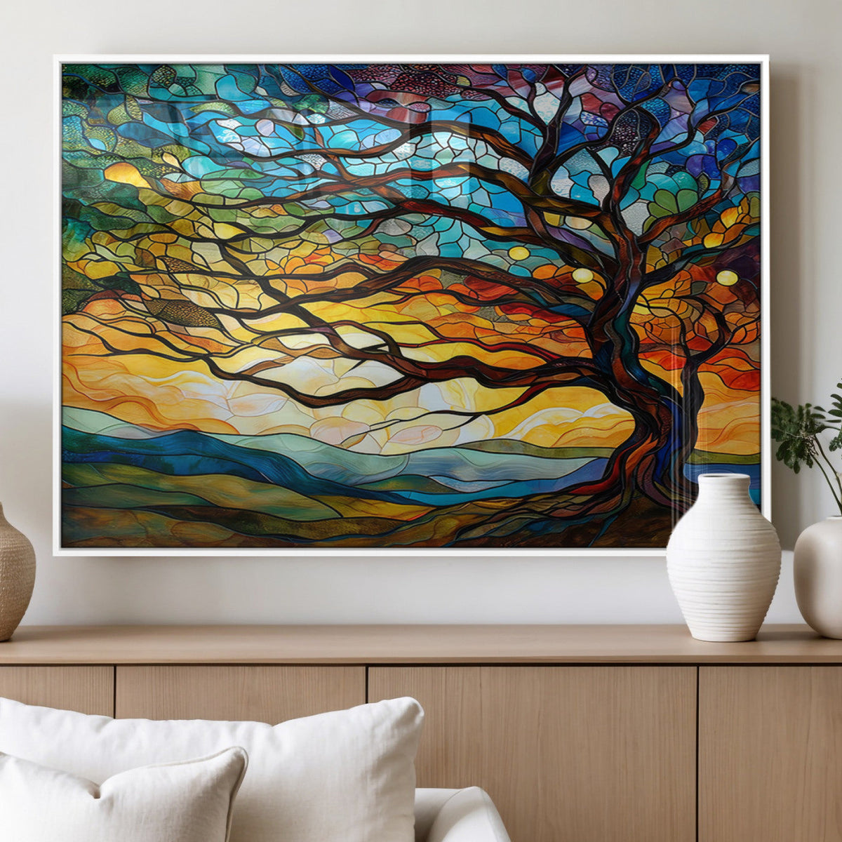 Vibrant Mosaic Tree of Life Wall Art | Stained Glass Style